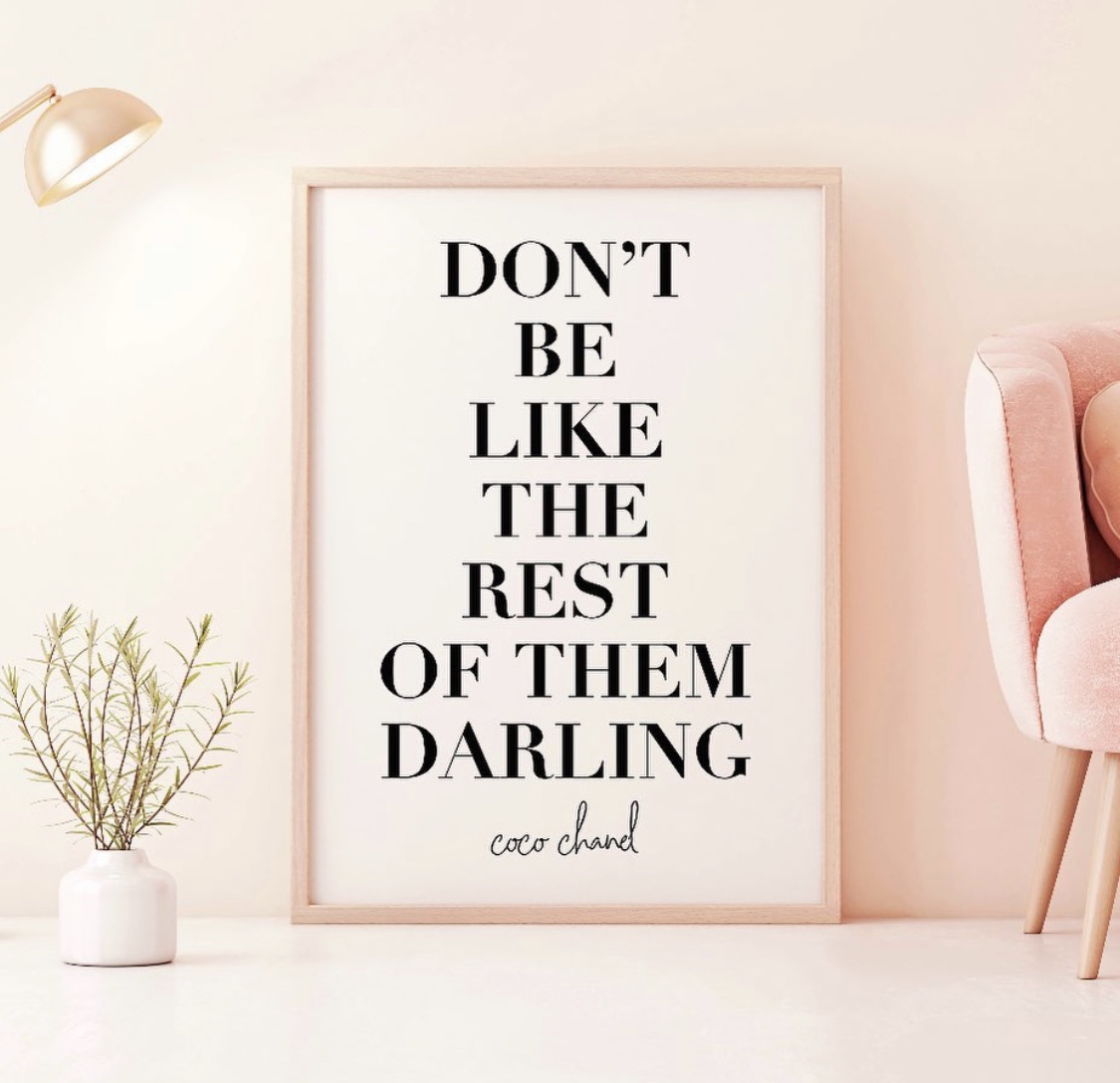 Don't be like the rest of them Darling - Coco Chanel Wall Quote, Wall Art  Sticker [Medium Yellow]