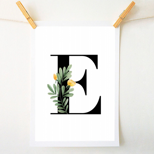 E Floral Letter Initial - A1 - A4 art print by Toni Scott