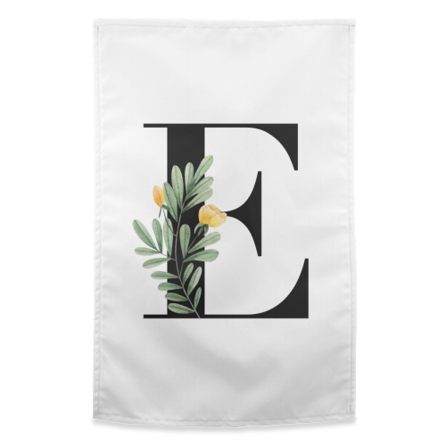 E Floral Letter Initial - funny tea towel by Toni Scott