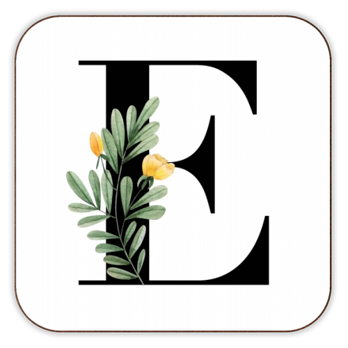 E Floral Letter Initial - personalised beer coaster by Toni Scott