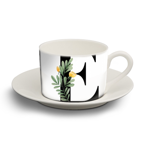 E Floral Letter Initial - personalised cup and saucer by Toni Scott