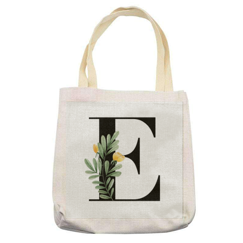 E Floral Letter Initial - printed tote bag by Toni Scott