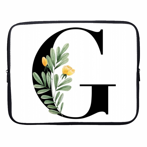 G Floral Letter Initial - designer laptop sleeve by Toni Scott