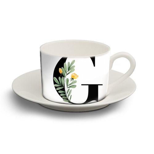 G Floral Letter Initial - personalised cup and saucer by Toni Scott