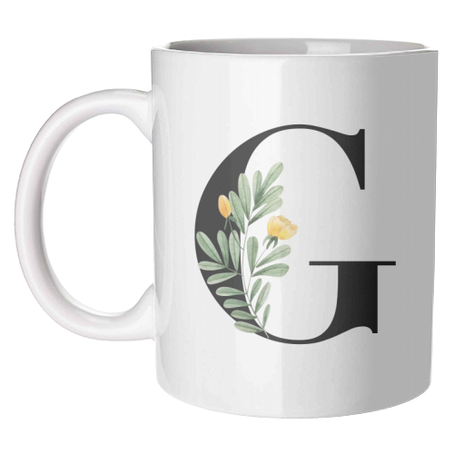 G Floral Letter Initial - unique mug by Toni Scott