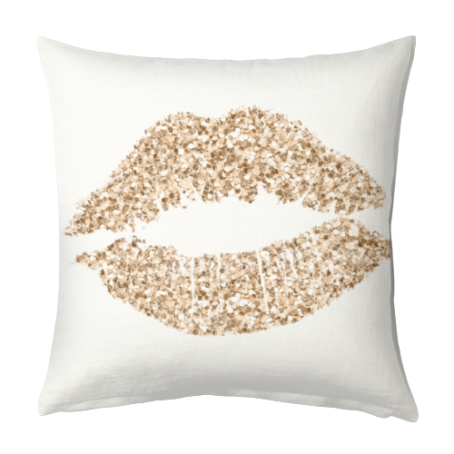 Gold glitter effect lips - designed cushion by Cheryl Boland