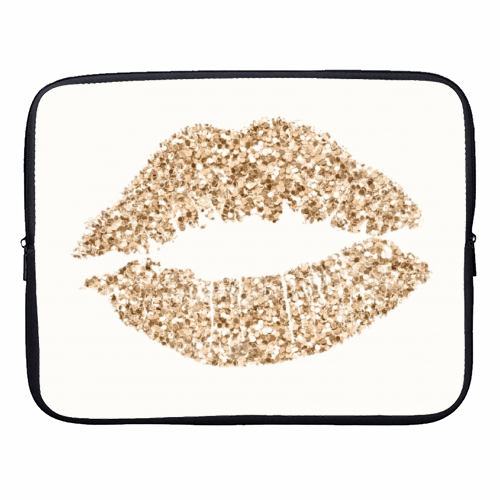 Gold glitter effect lips - designer laptop sleeve by Cheryl Boland