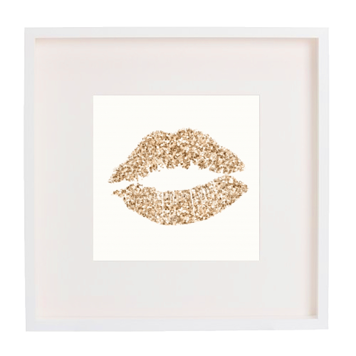 Gold glitter effect lips - framed poster print by Cheryl Boland