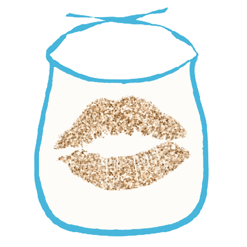 Gold glitter effect lips - funny baby bib by Cheryl Boland