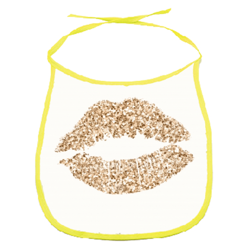 Gold glitter effect lips - funny baby bib by Cheryl Boland