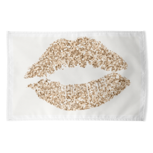 Gold glitter effect lips - funny tea towel by Cheryl Boland