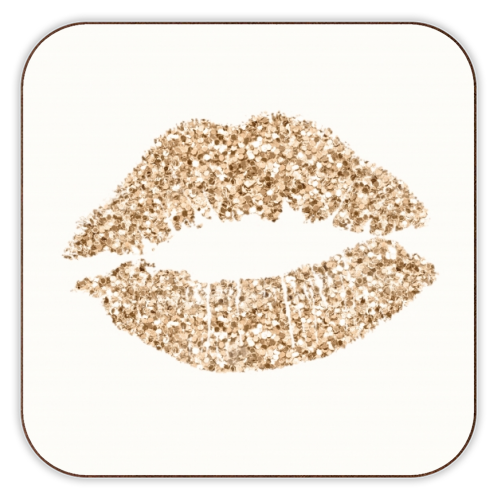 Gold glitter effect lips - personalised beer coaster by Cheryl Boland