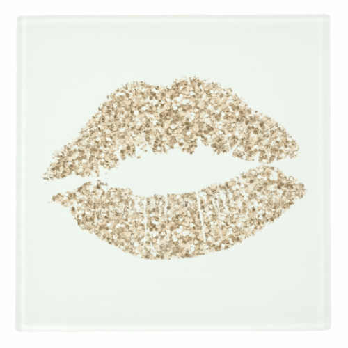 Gold glitter effect lips - personalised beer coaster by Cheryl Boland