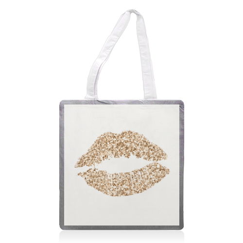 Gold glitter effect lips - printed tote bag by Cheryl Boland