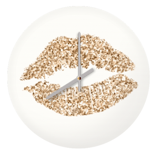 Gold glitter effect lips - quirky wall clock by Cheryl Boland