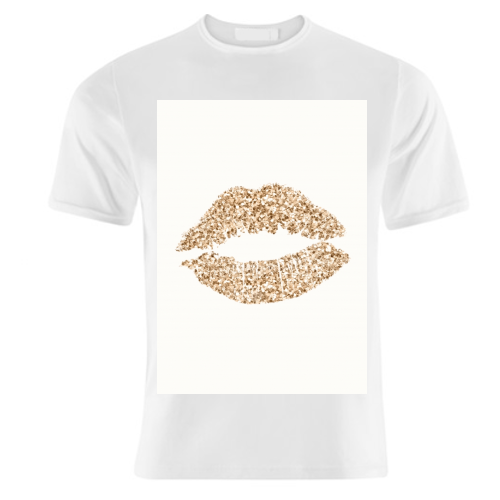 Gold glitter effect lips - unique t shirt by Cheryl Boland