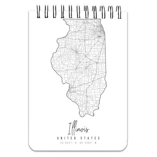 Illinois Minimal Street Map - personalised A4, A5, A6 notebook by Toni Scott