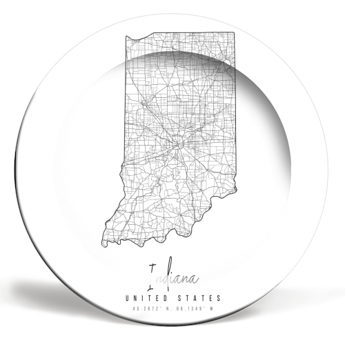 Indiana Minimal Street Map - ceramic dinner plate by Toni Scott