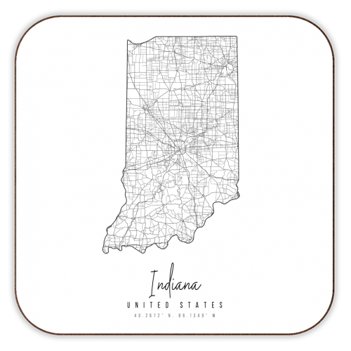 Indiana Minimal Street Map - personalised beer coaster by Toni Scott