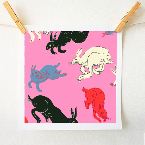 Rabbits (pink) - A1 - A4 art print by Ezra W. Smith