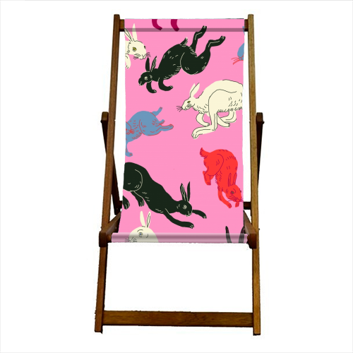 Rabbits (pink) - canvas deck chair by Ezra W. Smith