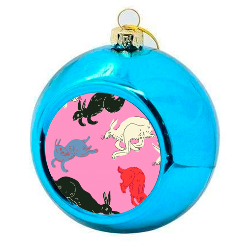 Rabbits (pink) - colourful christmas bauble by Ezra W. Smith