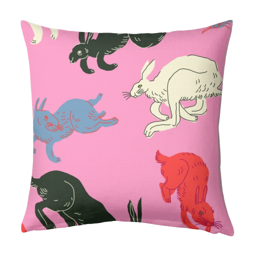 Rabbits (pink) - designed cushion by Ezra W. Smith