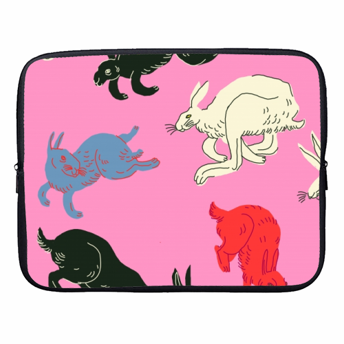 Rabbits (pink) - designer laptop sleeve by Ezra W. Smith