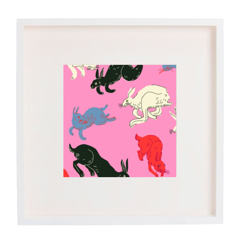 Rabbits (pink) - framed poster print by Ezra W. Smith