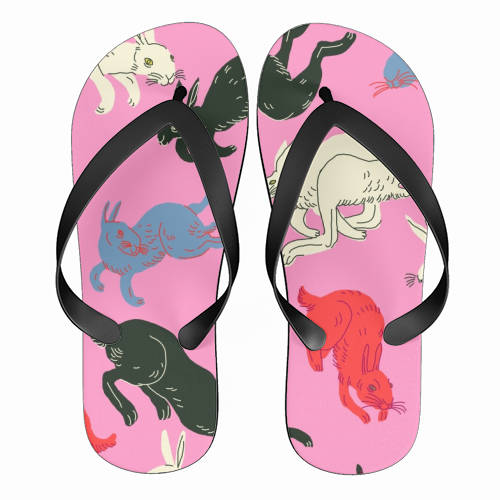 Rabbits (pink) - funny flip flops by Ezra W. Smith