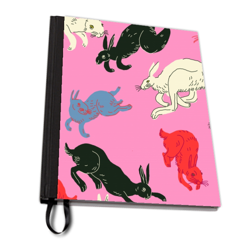 Rabbits (pink) - personalised A4, A5, A6 notebook by Ezra W. Smith