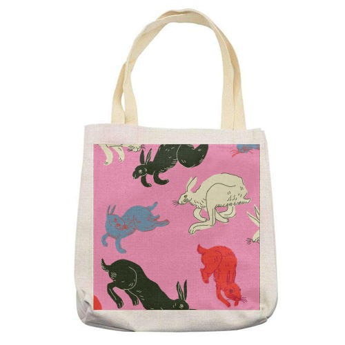 Rabbits (pink) - printed tote bag by Ezra W. Smith