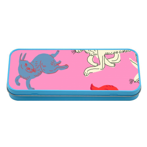 Rabbits (pink) - tin pencil case by Ezra W. Smith