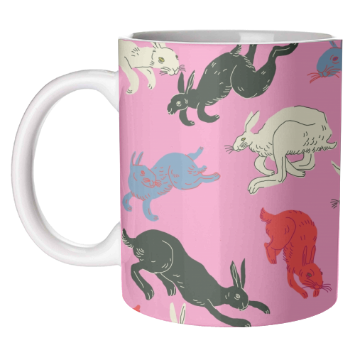 Rabbits (pink) - unique mug by Ezra W. Smith