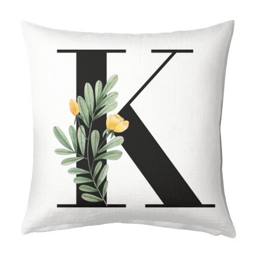 K Floral Letter Initial - designed cushion by Toni Scott