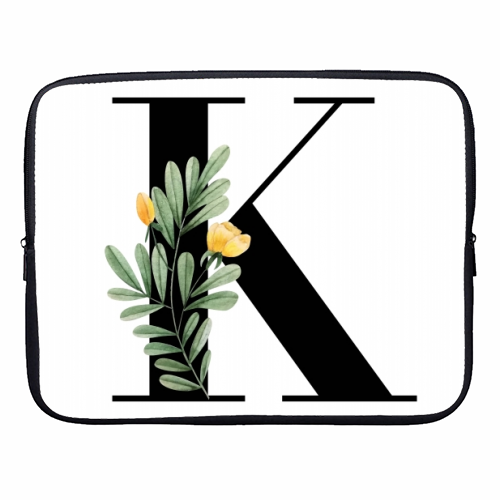 K Floral Letter Initial - designer laptop sleeve by Toni Scott