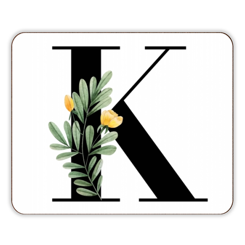 K Floral Letter Initial - designer placemat by Toni Scott