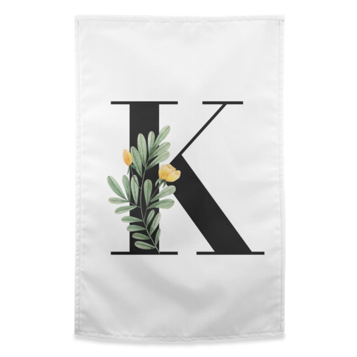 K Floral Letter Initial - funny tea towel by Toni Scott