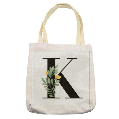 K Floral Letter Initial - printed tote bag by Toni Scott
