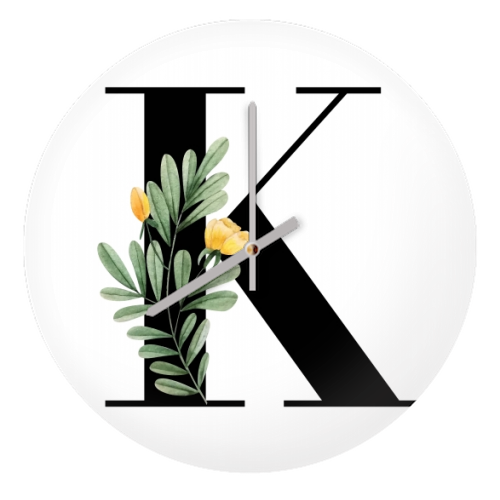 K Floral Letter Initial - quirky wall clock by Toni Scott