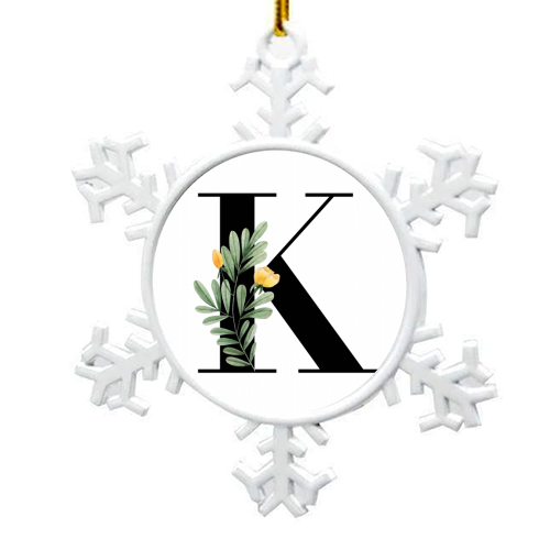 K Floral Letter Initial - snowflake decoration by Toni Scott