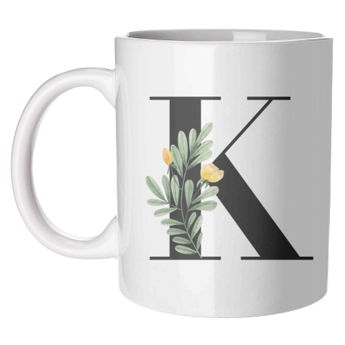 K Floral Letter Initial - unique mug by Toni Scott