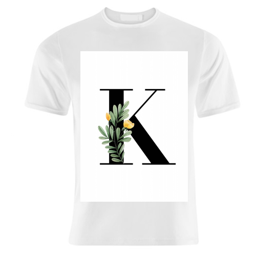 K Floral Letter Initial - unique t shirt by Toni Scott