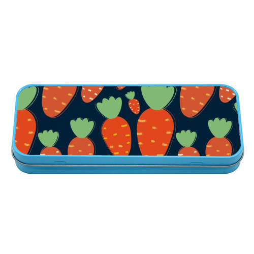 Carrots pattern - tin pencil case by Ania Wieclaw