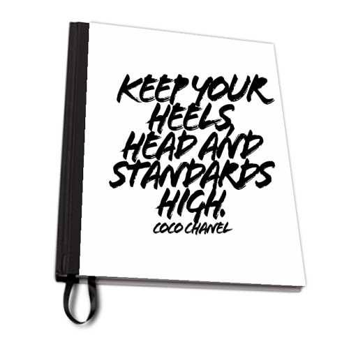 Keep Your Heels Head and Standards High. -Coco Chanel Quote Grunge Caps - personalised A4, A5, A6 notebook by Toni Scott