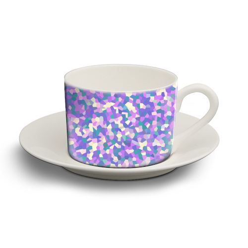 Purple Teal Pink and Yellow Mosaic - personalised cup and saucer by Kaleiope Studio