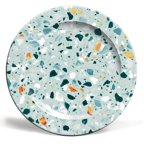 Mint Terrazzo - ceramic dinner plate by Uma Prabhakar Gokhale