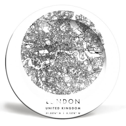 London United Kingdom Minimal Modern Circle Street Map - ceramic dinner plate by Toni Scott