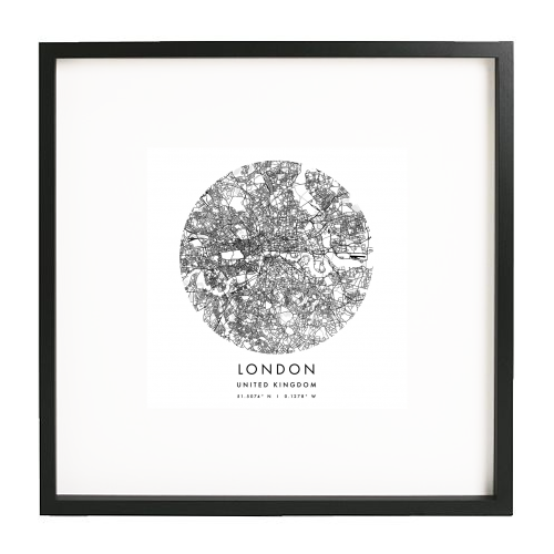 London United Kingdom Minimal Modern Circle Street Map - white/black framed print by Toni Scott