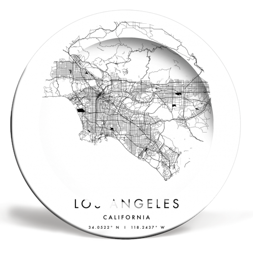 Los Angeles California Minimal Modern Circle Street Map - ceramic dinner plate by Toni Scott